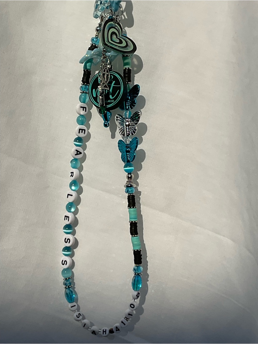 Handmade keychain “Fearless” with beaded keyfob